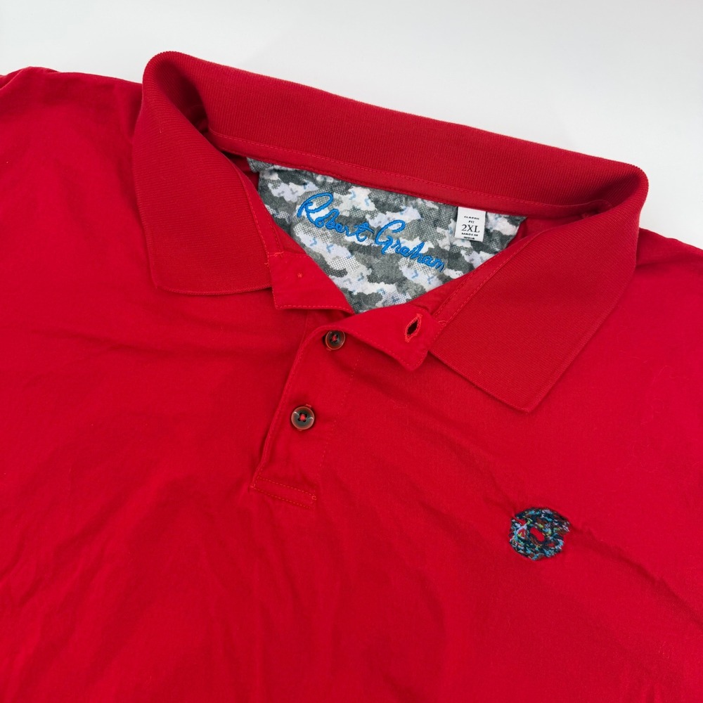Robert Graham Men's Polo Shirt Red 2XL Classic Fit‎ Short Sleeve Skull Logo